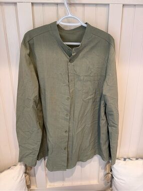 Men's Olive Green Button-Front Linen shirt 100 percent cotton